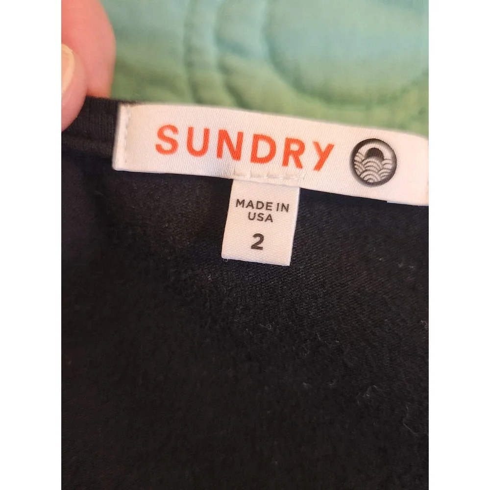 Anthropologie Sundry Size 2 Black Knee‎ Length Cotton/Spandex Ruched Dress - Picture 2 of 9